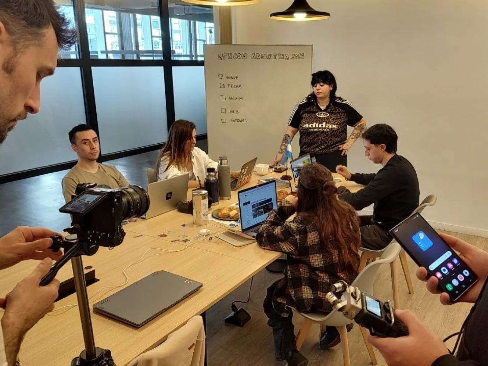 Santino Miele recording the teaser video for ETHCon during DevConnect Argentina